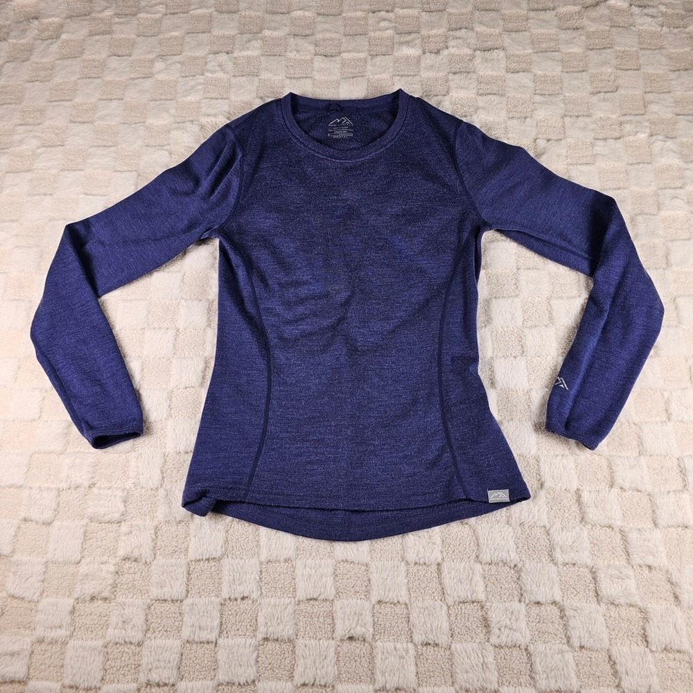 Merino.tech 100% Merino Wool 250 Base Layer Long Sleeve Top Blue Heather Mens M